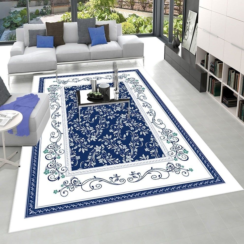 Dot Taban- Modern Lacivert Rengi Desenli Salon Halısı Dod Taban - 160 x 400