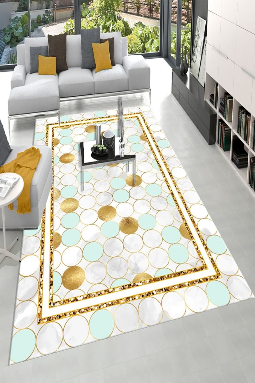 Dot Taban-  Mint Renkli Yuvarlak Desenli Salon Halısı