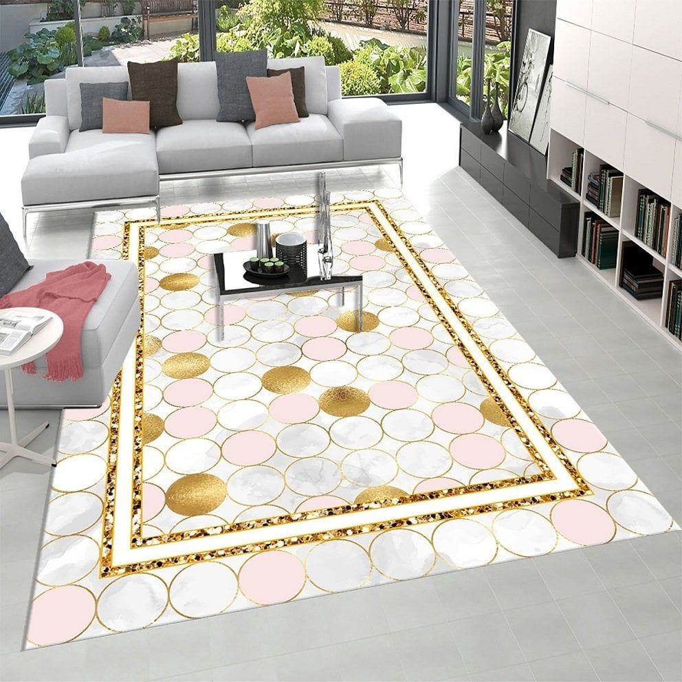 Dot Taban- Pembe Renkli Yuvarlak Desenli Salon Halısı