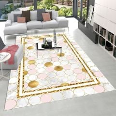 Dot Taban- Pembe Renkli Yuvarlak Desenli Salon Halısı