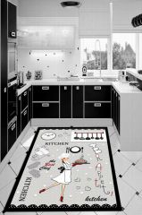 Dot Taban- Siyah Çerçeveli Şef Desenli Kitchen Mutfak Halısı