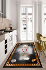 Dot Taban-  Siyah Gold Renkli Kitchen Love Desenli Yolluk Çerçeveli Mutfak Halısı