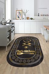 Dot Taban- Gold Mat Renkli Oval Chefs Kitchens Desenli En Güzel Mutfak Halısı