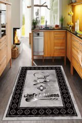 Dot Taban- Gri Siyah Renkli Chefs Kitchens Desenli Mutfak Halısı