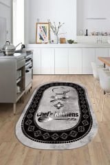 Dot Taban- Gri Siyah Renkli Oval Chefs Kitchens Desenli En Güzel Mutfak Halısı