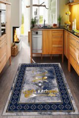 Dot Taban- Lacivert Gold Gri Renkli Chefs Kitchens Desenli En Güzel Mutfak Halısı