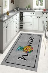 Dot Taban- Jüt Resim Home Yazılı Gri Renkli Kaktüs Desenli Mutfak Halısı