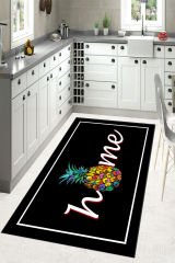 Dot Taban- Resim Home Yazılı Siyah Renkli Kaktüs Desenli Mutfak Halısı