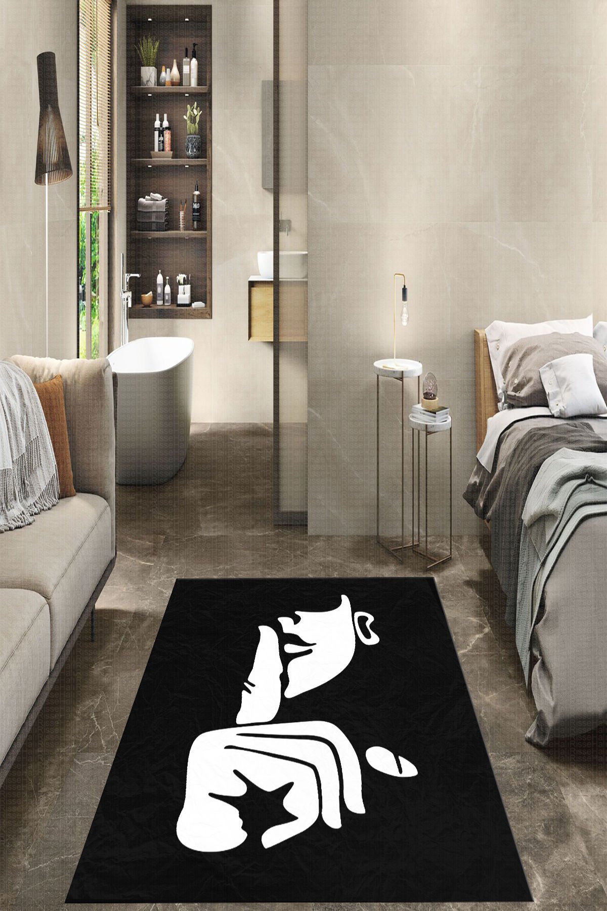 Dot Taban- Shut Up Desenli Siyah Beyaz Renkli Modern Salon Halısı Dod Taban - 160 x 230