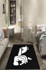 Dot Taban- Shut Up Desenli Siyah Beyaz Renkli Modern Salon Halısı Dod Taban - 160 x 230