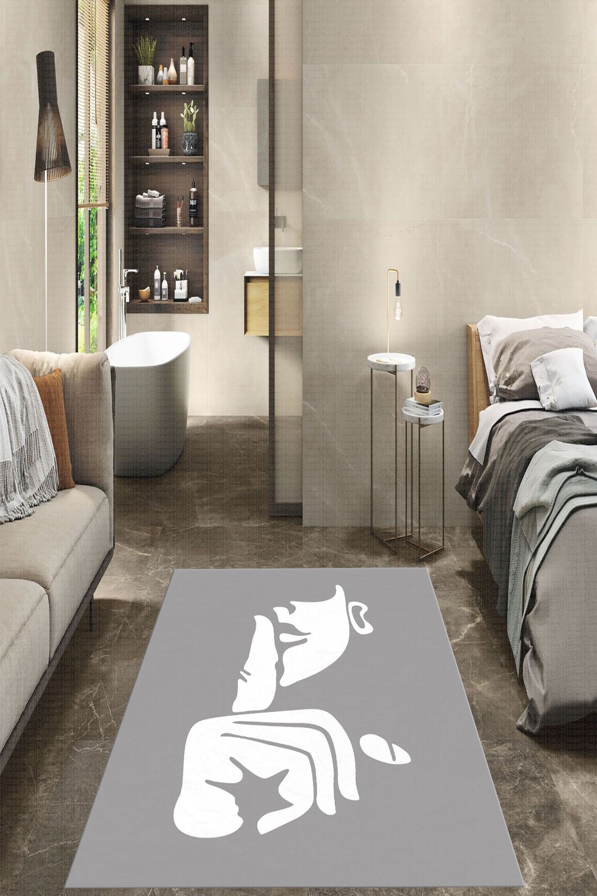 Dot Taban- Shut Up Desenli Gri Beyaz Renkli Modern Salon Halısı Dod Taban - 180 x 250